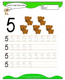 5 Rakamı Çizgi Çalışmaları Çalışma Sayfaları